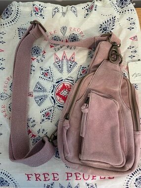 FREE PEOPLE NWT Hudson Suede Sling Bag-muted PINK